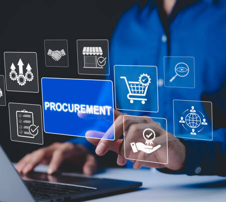 Procurement management and supply chain concept. Procurement icons related to logistics, supply chain, and inventory management. procurement in ensuring efficient business operations. delivery service